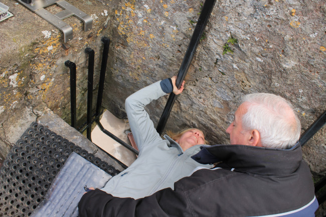While in Ireland, we visited the Blarney Castle. The story is visitors need to kiss the stone at the top of the castle for the gift of gab. They don't tell visitors that you have lean over a 2 foot gap in order to do so. 