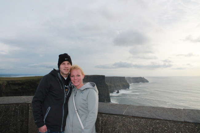 This was one of our favorite spots in Ireland. They are the Cliffs of Moor. Dave is semi-scared of heights, so walking up to the edge was not something he was eager to do. However, the sight of the cliffs took our breaths away. 