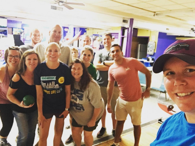 Duckpin bowling after running a race as a group. This is an annual tradition and one of our favorite days of the year. 