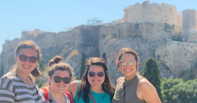 Melissa traveling in Europe with friends.