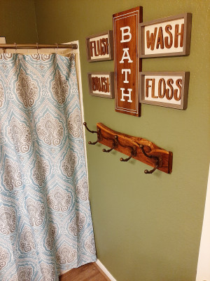 Kids/guest bathroom. Jarrett found the towel hook, and Laurice designed the room around it. Kids/guest bathroom. Jarrett found the towel hook, and Laurice designed the room around it.