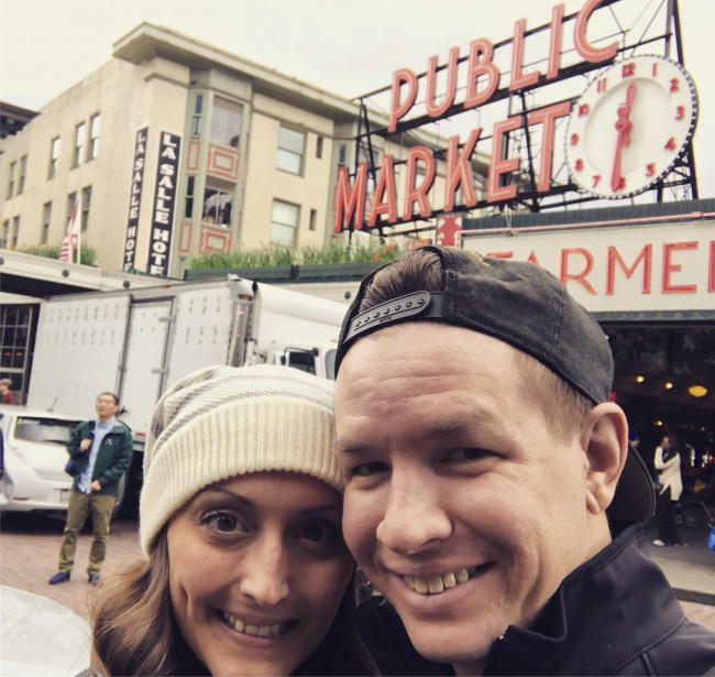 Visiting Pike Place Market in Seattle. We try to make it to Seattle once a year because we love it so much.