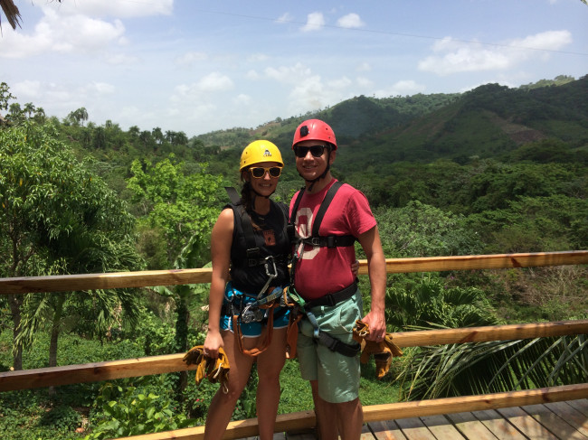 Zip lining over the jungle in the Dominican Republic.