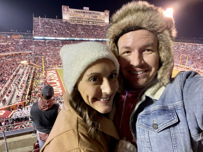 We love Oklahoma football games, even when it's freezing outside!