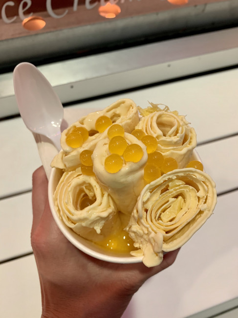 Rolled mango ice cream.  As good tasting as it looks. 