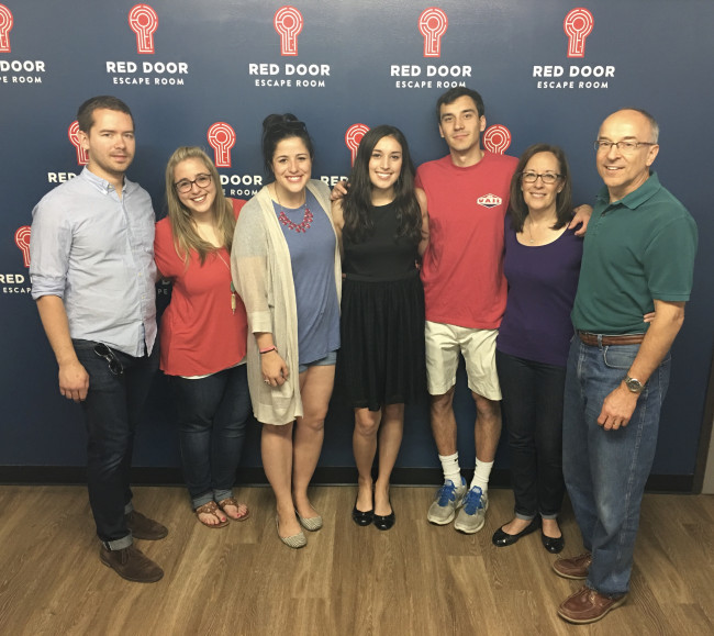 Monica and Jake enjoy outings with her family. Here is a picture of them with Monica's sister, aunt, uncle and cousins after participating an escape puzzle room