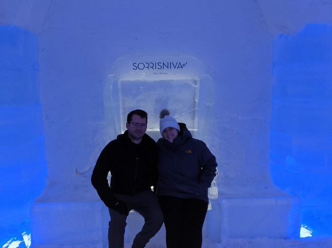 Monica and Jake inside the Ice Hotel