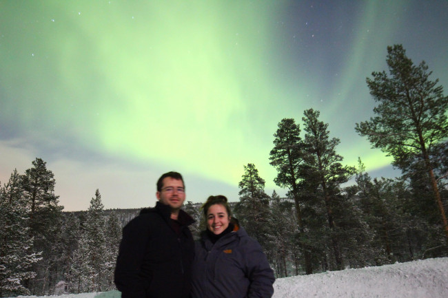 Monica and Jake under the Northern Lights in Norway 