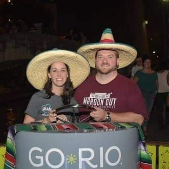 Us having fun on a Go Rio river boat on the San Antonio Riverwalk. We love San Antonio and come here for visits as often as we can.