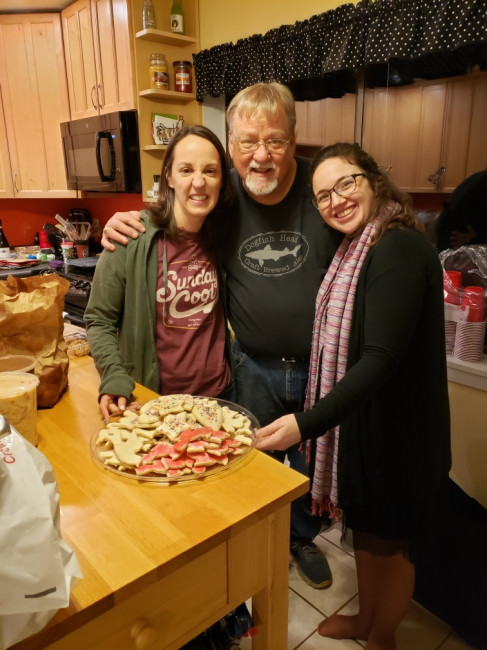 Clark's dad and our sister-in-law, Danielle, with Brianna in Clark's dad's kitchen. We love family time!