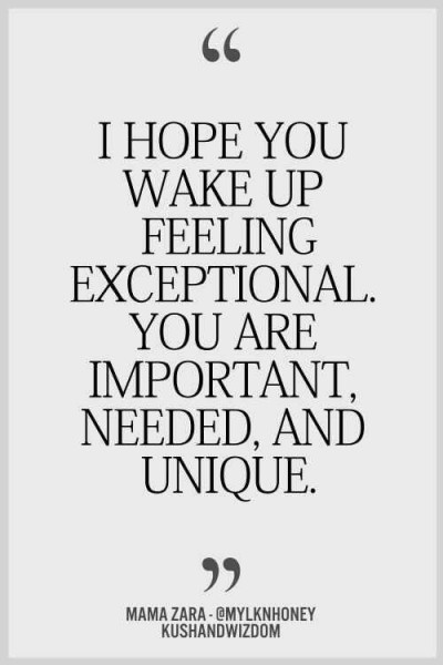 I hope you wake up feeling exceptional. You are important, needed, and unique. 