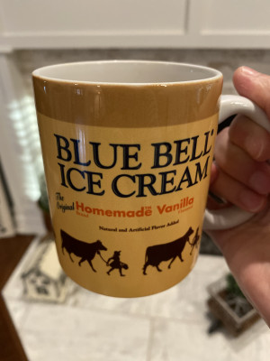 We love coffee and Blue Bell ice cream! This mug Jennifer  received for Christmas is perfect!