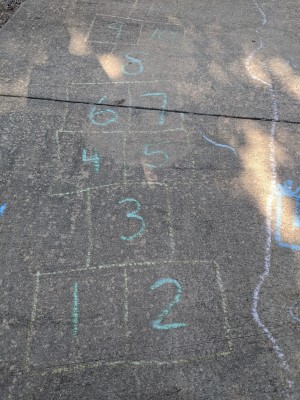 We're really enjoying all of the hopscotch and sidewalk obstacle courses that are popping up around the neighborhood.