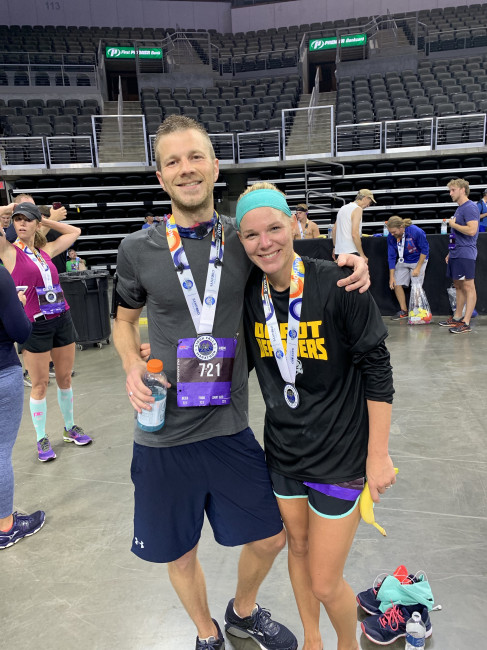 This is one of the many races we finished! Although we do not usually finish together, we love meeting up at the finish line. 
