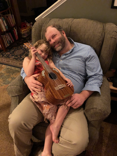 We're a musical household. Derek made Madeleine this ukulele for Christmas last year.