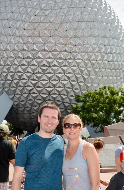 In front of the Epcot ball.