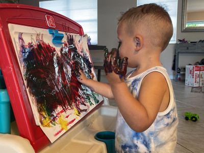 We encourage creativity!  Never a shortage of fun art activities and music in our home.