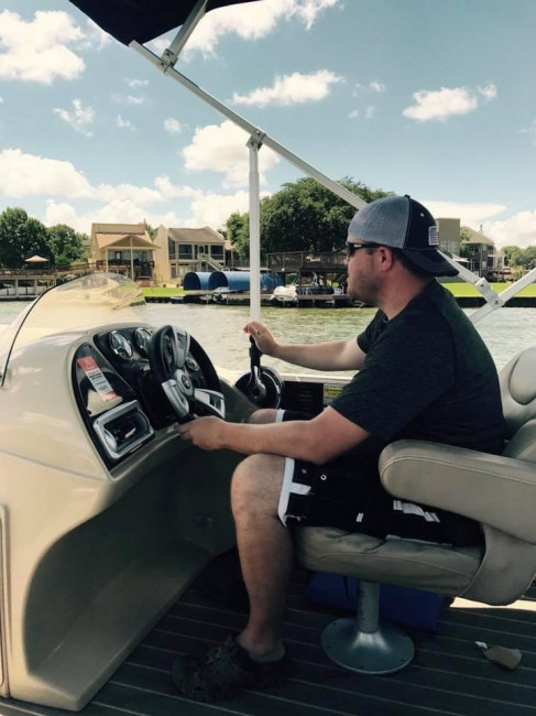 Driving a boat on the lake 