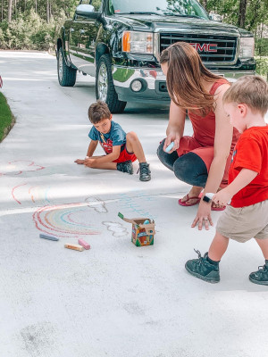 Chalk drawing with our nephews
