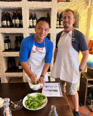 We took a cooking class in Italy because we both like to cook. 