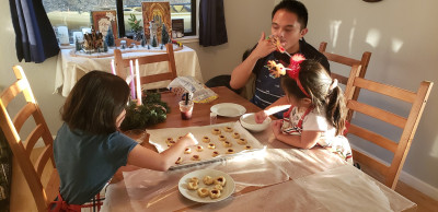 We also of course bake cookies with them. We made sugar plum cookies with plums they picked for us. 