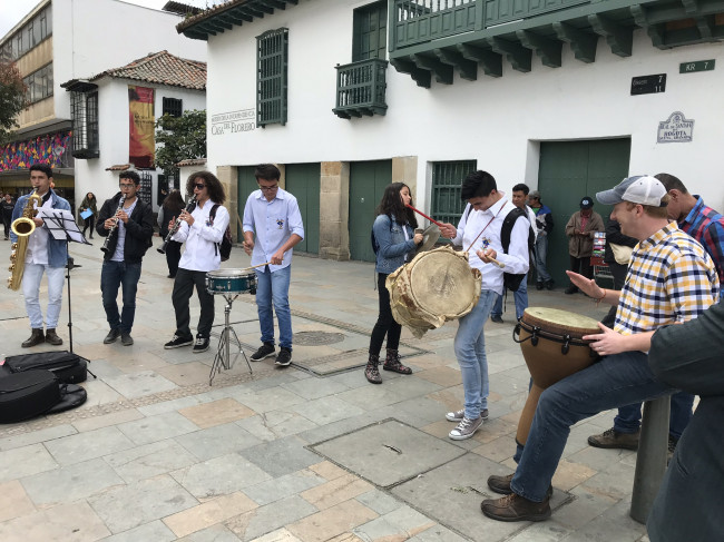 Jeb jumped in and jammed with students in Bogotá, Colombia.