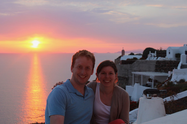 On our honeymoon in Santorini, Greece.