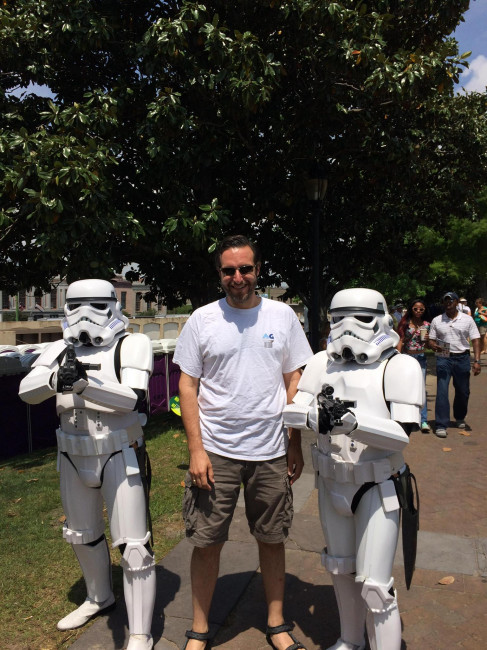 Wayne can't help but take a photo with Storm Troopers