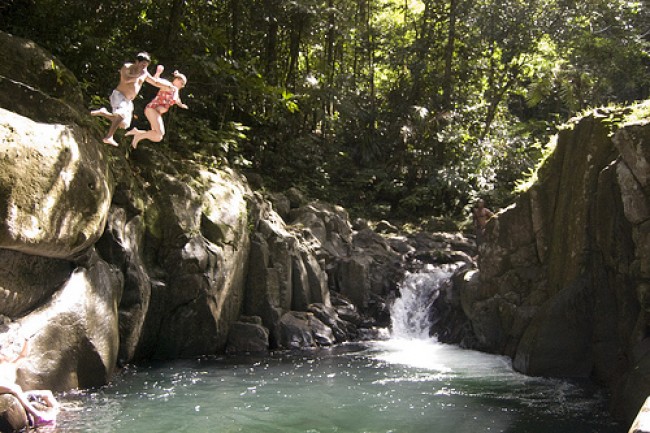 Cliff jumping in Dominica