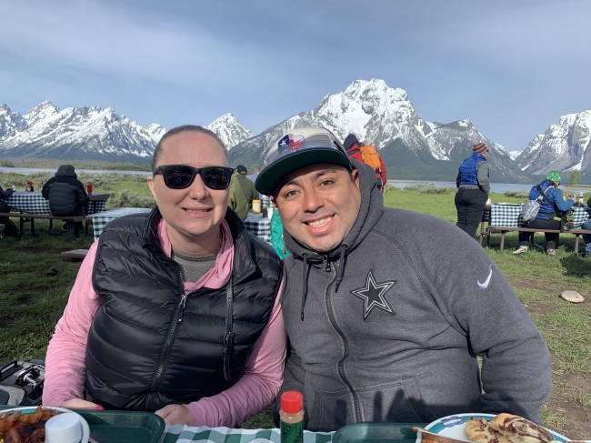 Having an outdoor breakfast on an island  in Wyoming