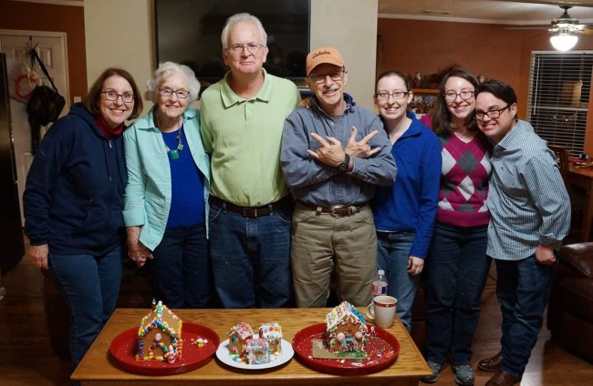Laura's family at the annual 'gingerbread wars' celebration hosted by a friend.