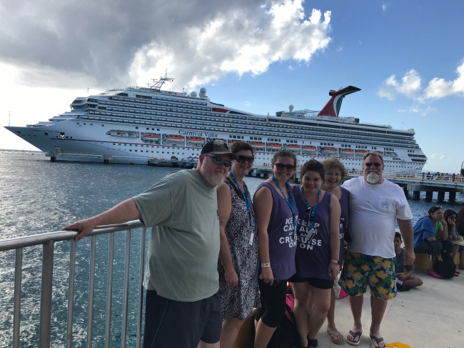 On a cruise with family and friends. 