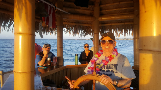 On a Tiki Boat. My dad loved it.