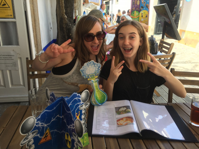 Whether a prop or just her humorous fun ways, I love posing for photos with my niece Amy.  Here we are in Portugal setting up lunch decorations for Jorge's birthday.