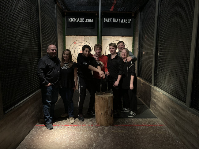 Did anyone say axe throwing?  A night out with our friends Jon, Maryjo and Manny's friend Jack.