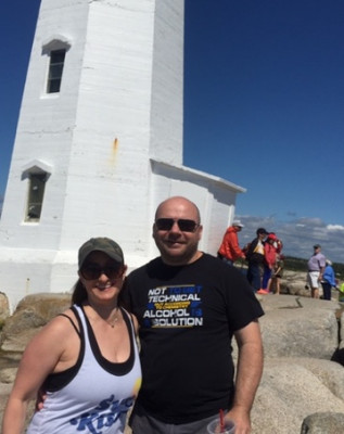 Halifax, Nova Scotia.  Jorge and I are just enjoying the sunny day at a lighthouse landmark.  Jorge's entire family is with us but we snuck away for a few minutes of alone time. 