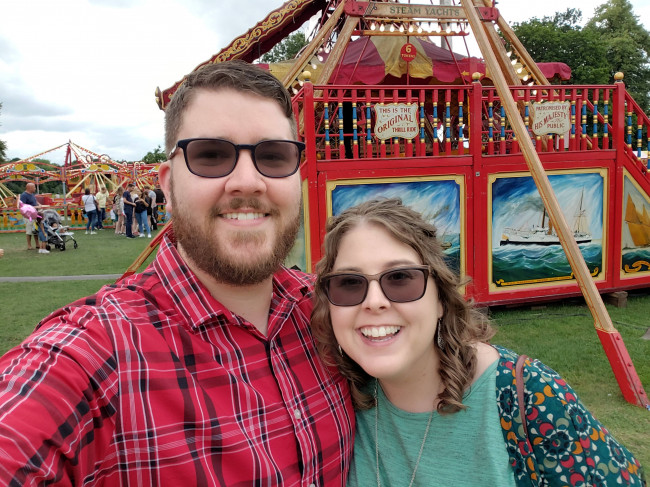Enjoying a local steam fair in England. We loved trying the local food.