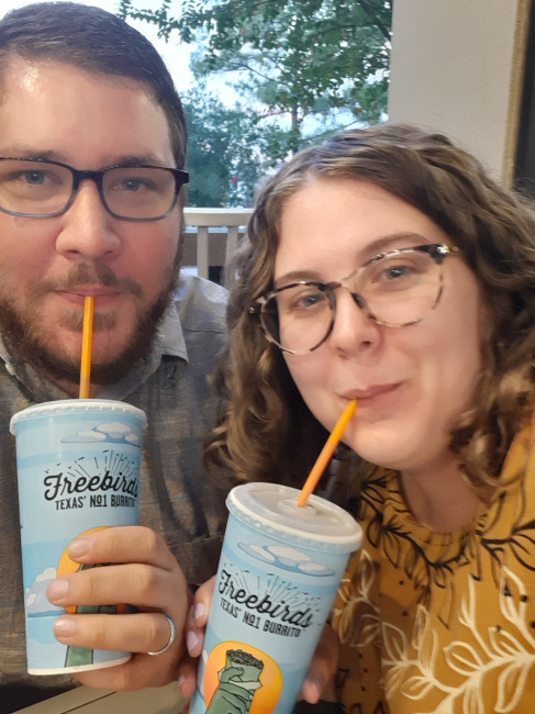 More chips and salsa, please. Enjoying a Friday date night on the patio at one of our favorites, Freebirds. 