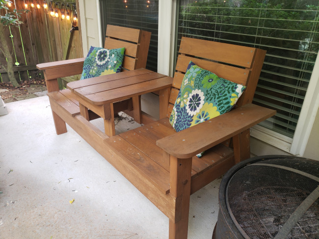 Laurice told Jarrett she wanted a Adirondack Bench for the back porch. Jarrett then surprised Laurice the next week with a Jarrett original bench. Laurice’s favorite/most special item Jarrett built her. 