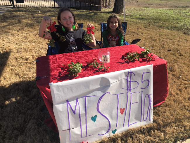 The girls said they are starting a new tradition of selling mistletoe since it grow's in their grandpa's yard. 