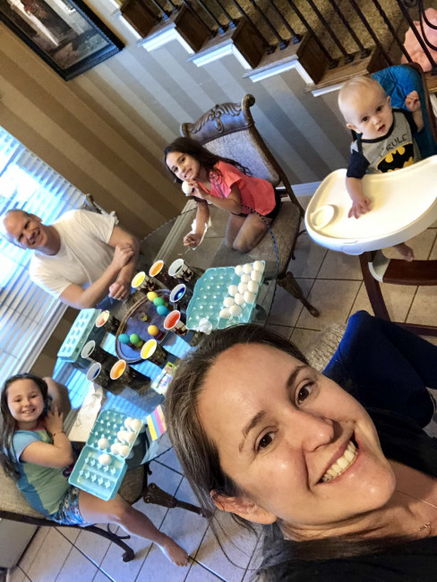 Of course we dye and decorate eggs every year for Easter. We then hunt eggs outside with the kids in our family and then have a big lunch. We usually host at our house. 