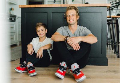 Stayton loves shoes. He collects Air Jordan's and his passion is beginning to spread to Huds.  Hudson loves to have matching shoes with his dad. 