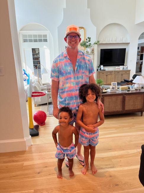 Miles & Wesley love to match, and this time JJ got in on the action! Summertime suits for the boys!
