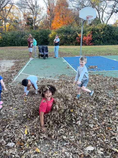 Miles is always bringing the joy and the laughter! Playing with some neighbors in an epic leaf pile at the park behind our house.