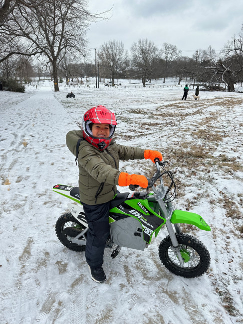 New motorcycle memory for Miles – riding in the snow!