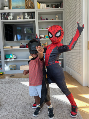 Lots of dress-up happens in our house! Our playroom is usually safely guarded by superheroes of all kinds... 