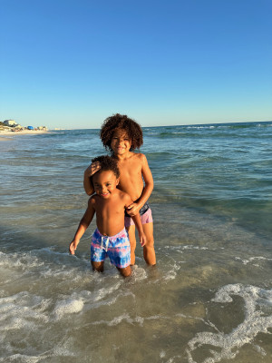 Made it to the beach! The boys love splashing in the warm, gentle waves & digging in the sparkling white sand. It's a happy place for our family, for sure!