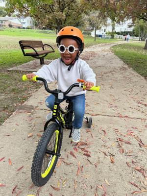 Watch out world! Wesley is on his first real bike! (With training wheels... for now!)
