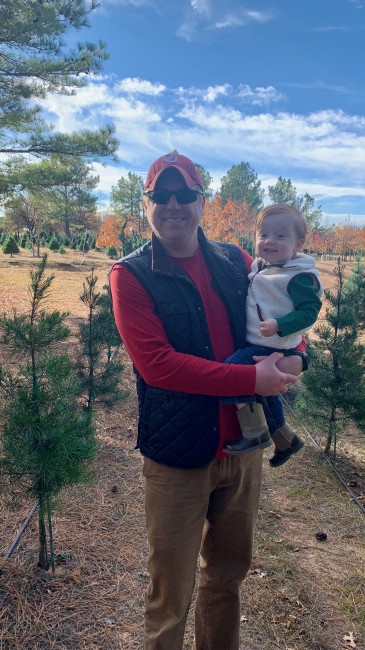 Baba and Cullen pic at the Christmas Tree farm.