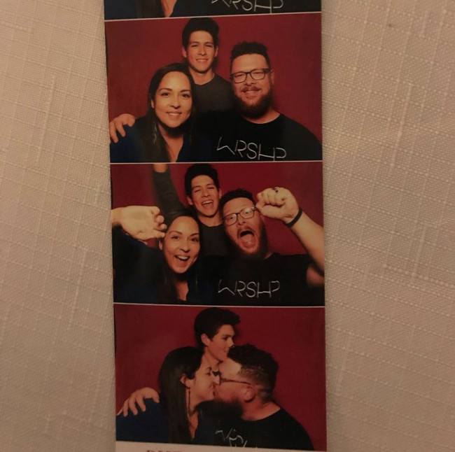 Photo booth fun... Alek wasn’t too impressed with our kissing photo.